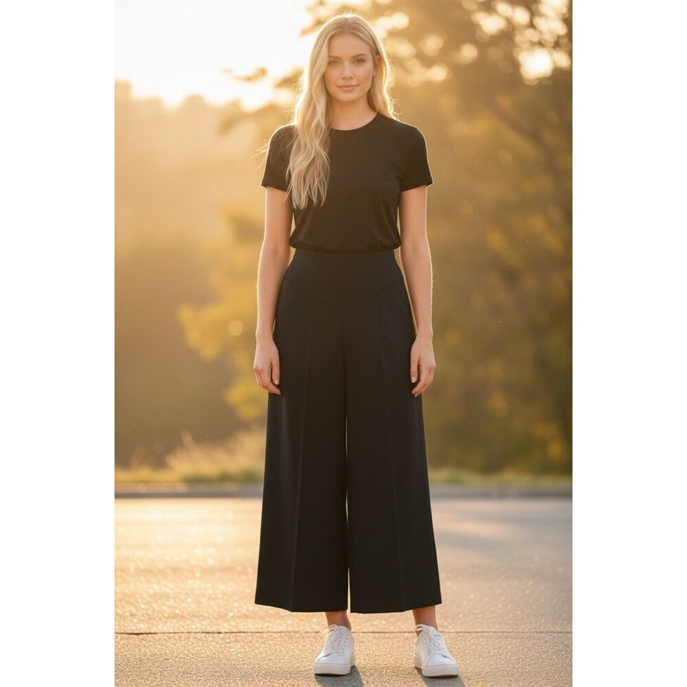 Cider Black Ultra High-Waisted Wide-Leg Trousers M Pants 15" Rise 26" Inseam